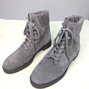Splendid Sadie Gray Suede Lace Up Round Toe Block Heel Boots Women Size 9